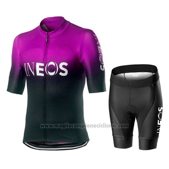 2019 Abbigliamento Ciclismo Castelli Ineos Nero Viola Manica Corta e Salopette